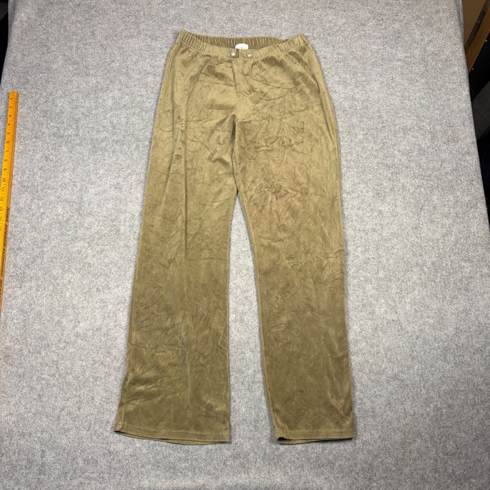 GW Sport Velour Lounge Pants Olive Green Khaki Wide Leg Elastic Waist Relaxed